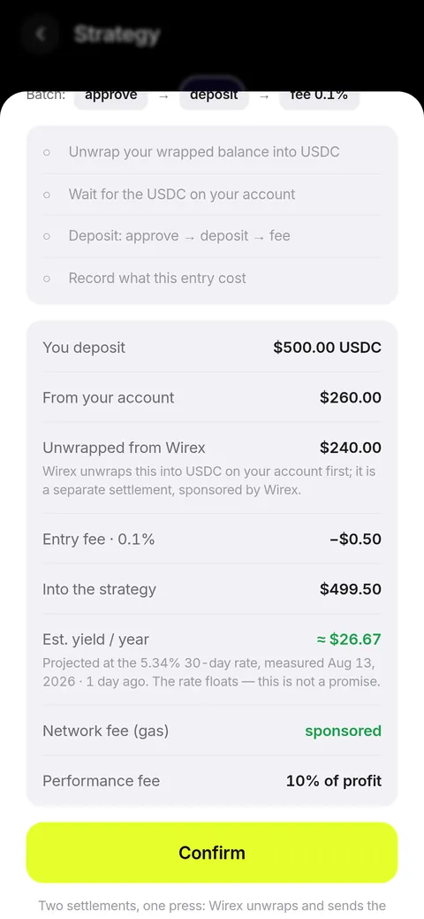 The same sheet scrolled to what reaches the strategy and the projected yearly yield