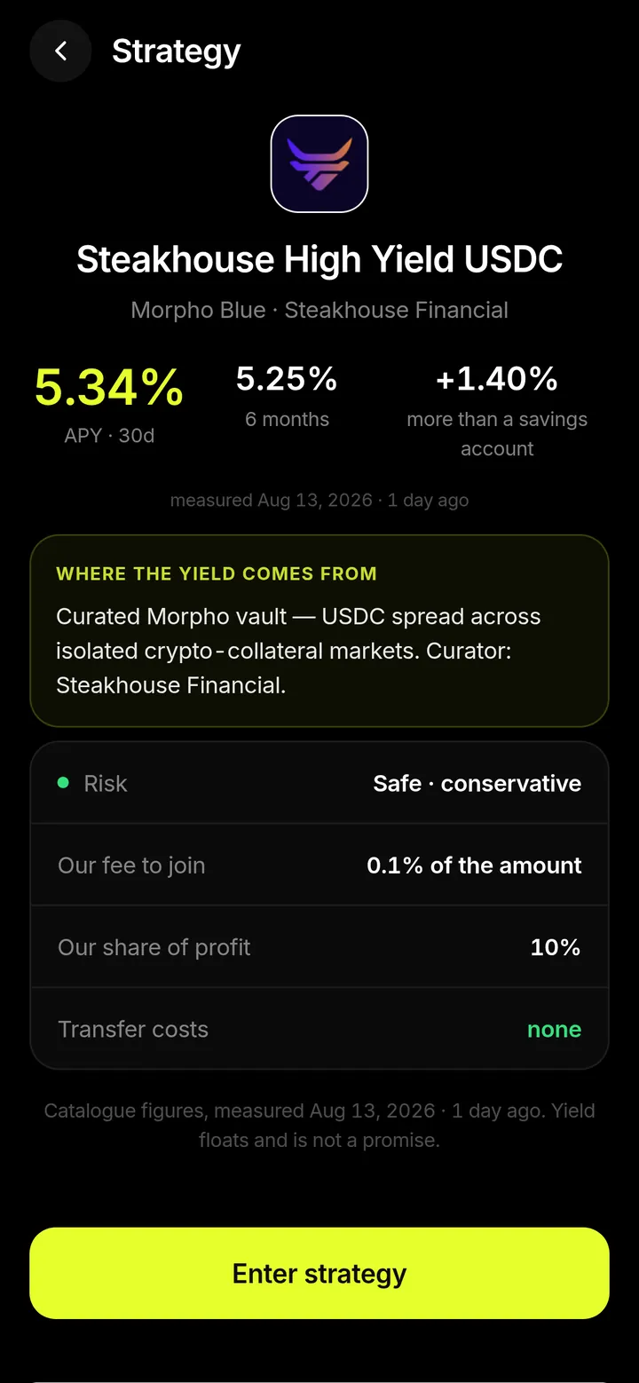 One strategy opened up: what it holds, the measured yield and the date it was measured